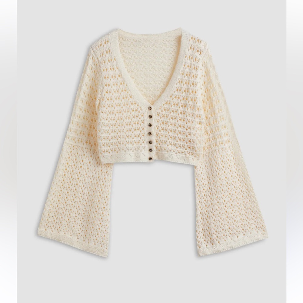 NWT Women's Apricot Cropped Knit Sweater Sz Large - Picture 3 of 6